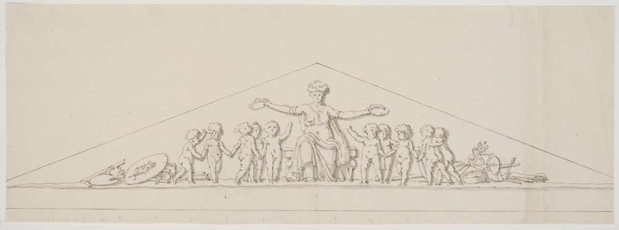 Projekt frontonu, symbolizujący dobrobyt, z putti autorstwa Johan Christoph Petzold