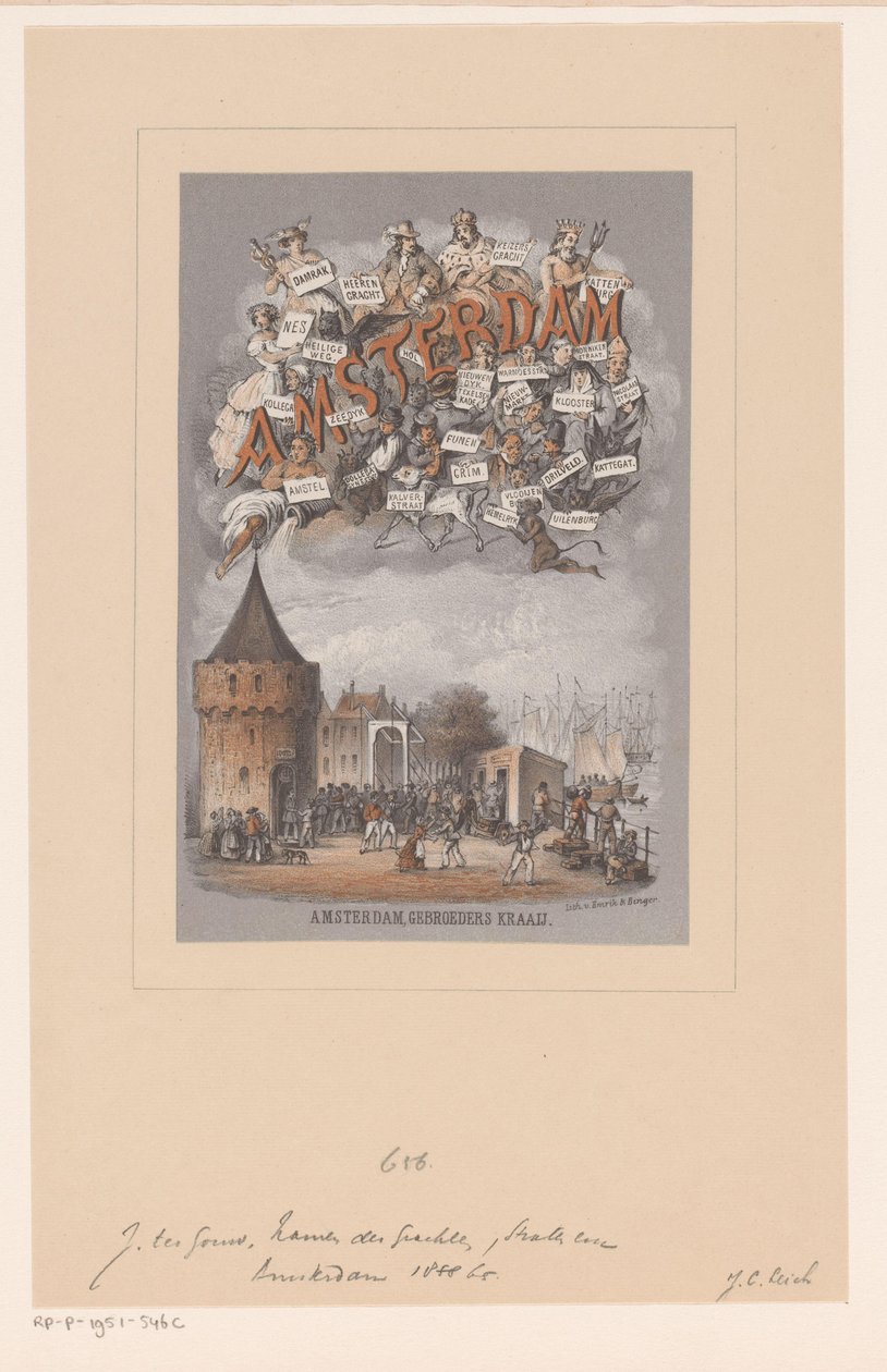 Okładka: Amsterdam. Pochodzenie i pochodzenie nazw kanałów, wysp, placów, ulic, zaułków, mostów, śluz i wież tego miasta autorstwa Johan Coenraad Leich