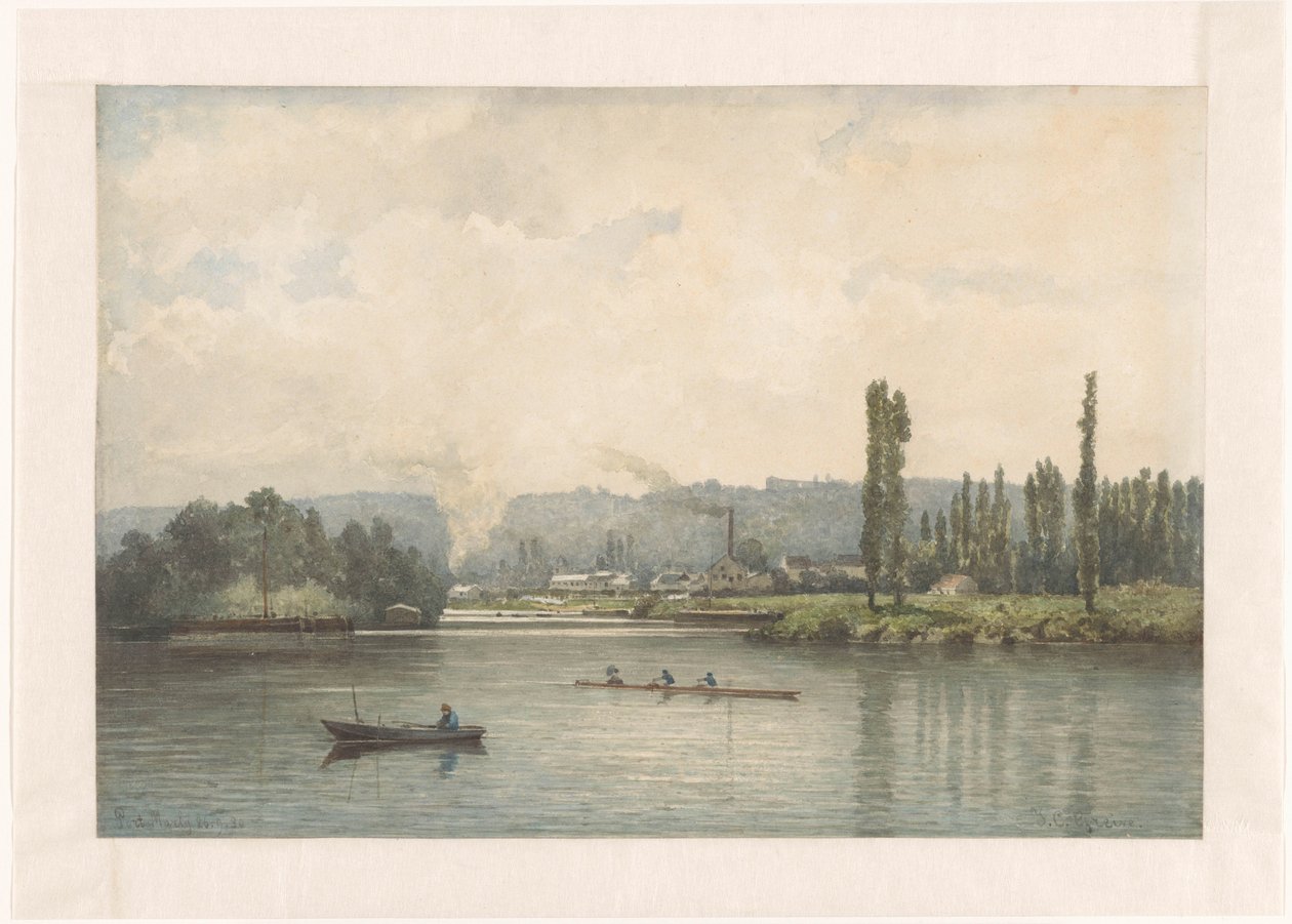 Widok na Port-Marly na Sekwanie z myjnią autorstwa Johan Conrad Greive (signed by artist)
