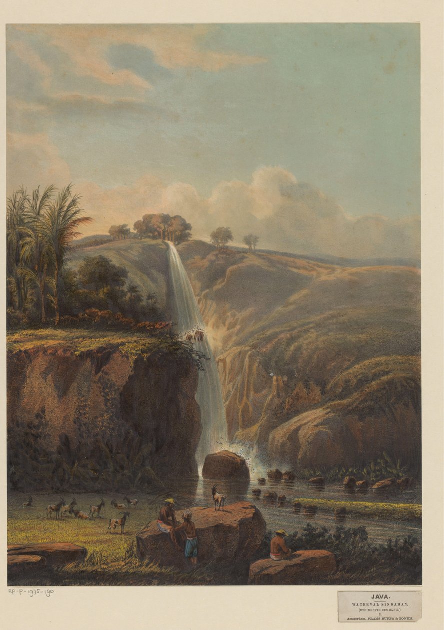 Widok na wodospad w Singahan Wodospad Singahan (Residency Rembang) (tytuł na obiekcie) autorstwa Johan Conrad Greive