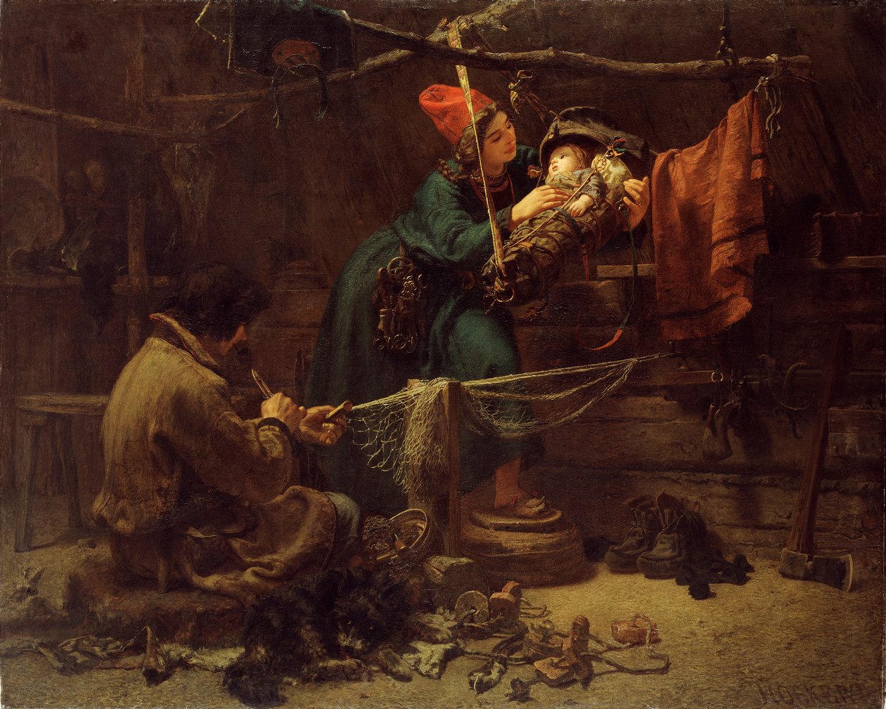 Wewnątrz namiotu Lapończyka, 1857 autorstwa Johan Fredrik Hockert