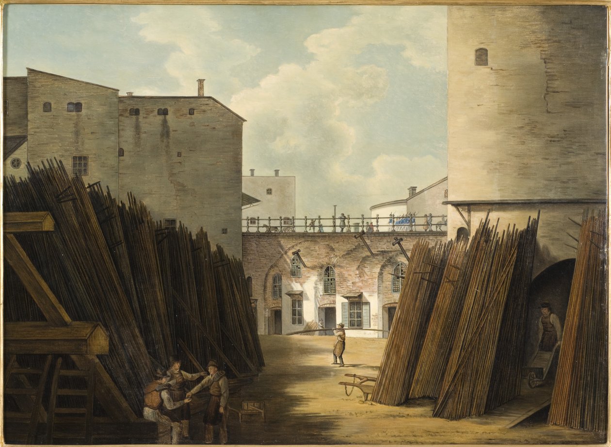Stare żelazne łuski w Slussen, Sztokholm, ok. 1820-30 autorstwa Johan Fredrik Julin