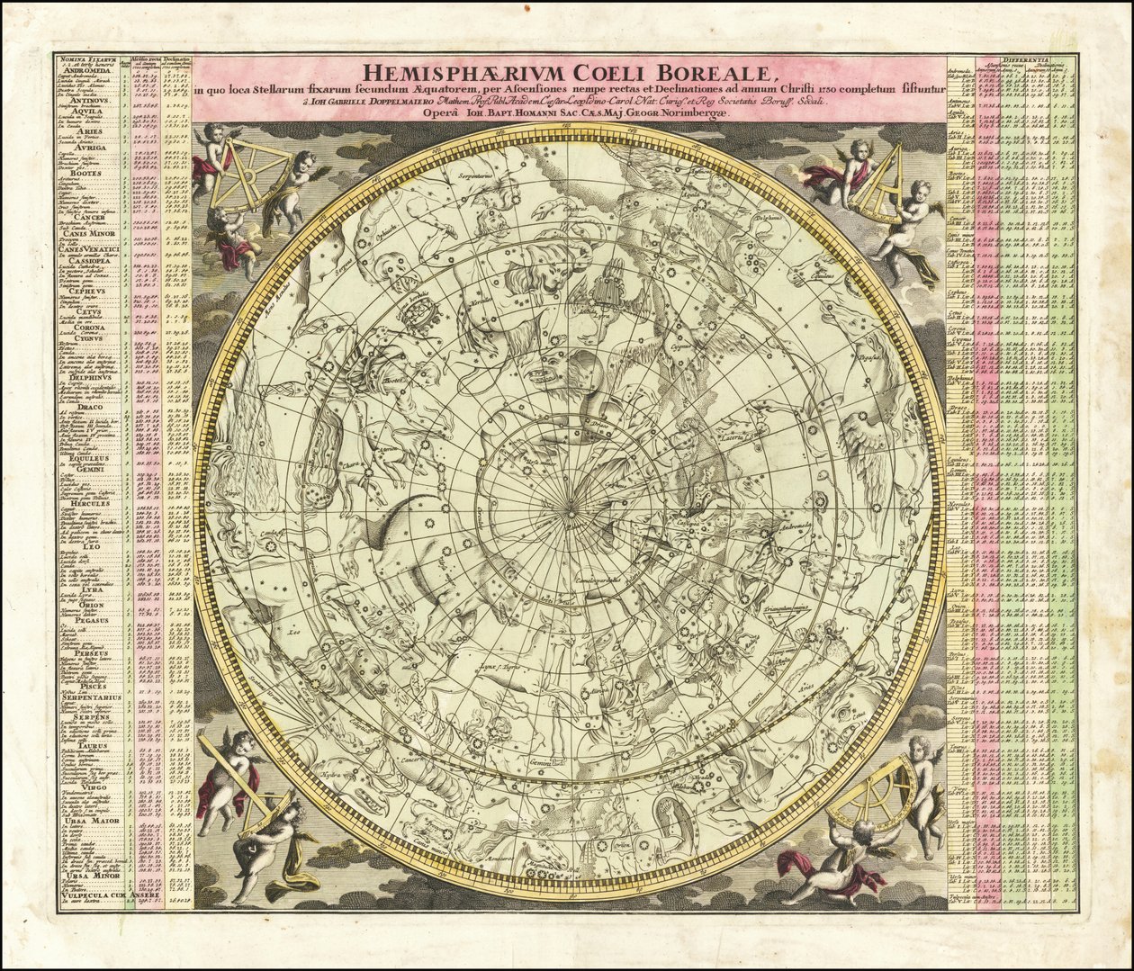 Mapa nieba półkuli północnej z 1730 r. autorstwa Johan Gabriel Doppelmayr