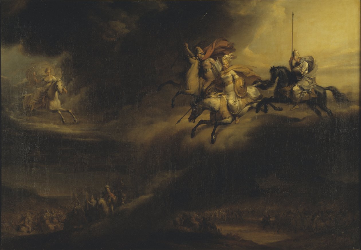 La chevauchee des Valkyries - Jazda Walkirii, autorstwa Sandberga, Johana Gustafa (1782-1854). Olej na płótnie. Wymiar : 140x201 cm. Muzeum Narodowe w Sztokholmie autorstwa Johan Gustaf Sandberg