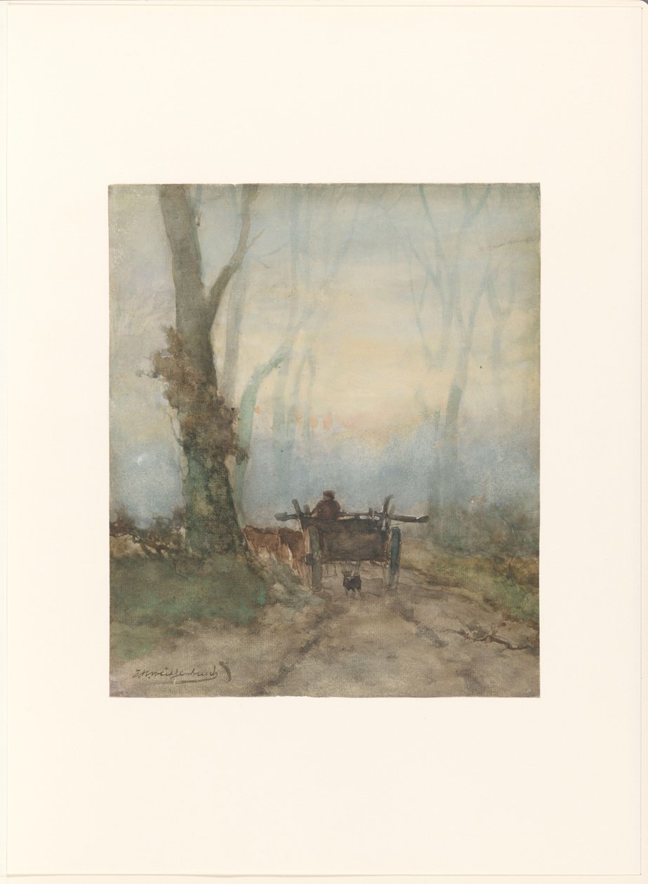 Wózek rolnika na leśnej drodze autorstwa Johan Hendrik Weissenbruch (signed by artist)
