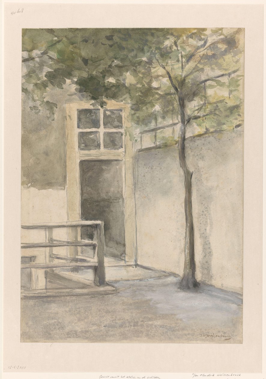 Widok na dziedziniec z pracowni artysty przy Kazernestraat w Hadze autorstwa Johan Hendrik Weissenbruch (signed by artist)