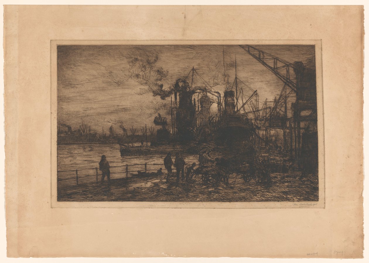Widok na port w Rotterdamie autorstwa Johan Hendrik van Mastenbroek (signed by artist)