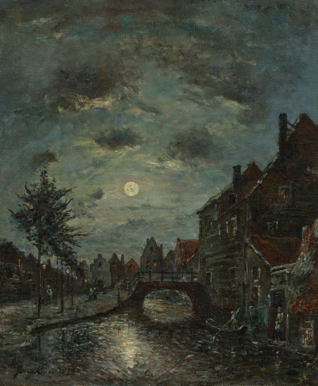 Kanał śródlądowy w Dordrecht, Claire de Lune. autorstwa Johan Jongkind