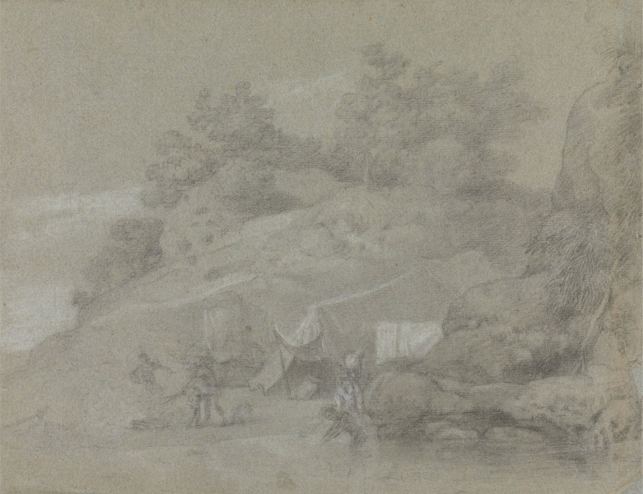 Rzeka na skalistym brzegu z postaciami, prawdopodobnie w Indiach autorstwa Johan Joseph Zoffany