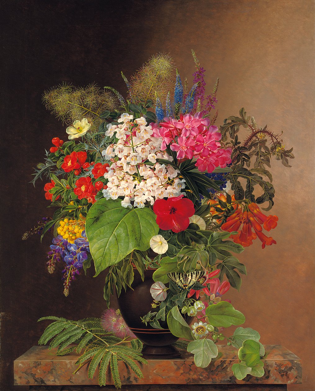 Powój, łubin, przetacznik i fuschia w wazonie, 1833 autorstwa Johan Laurents Jensen