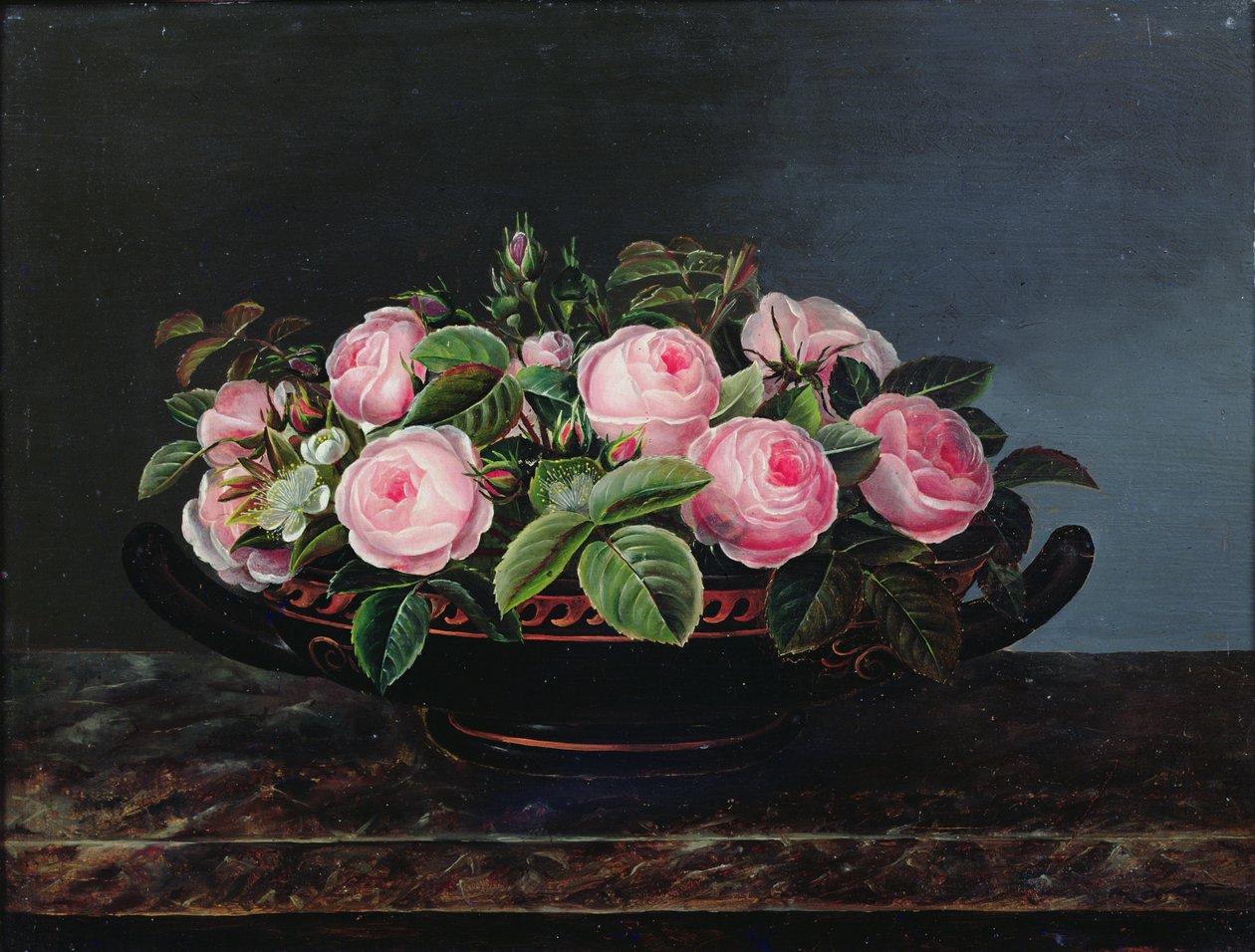 Martwa natura z różowymi różami autorstwa Johan Laurents Jensen