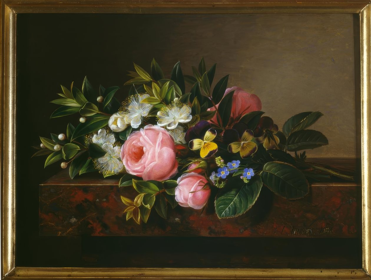 J.L.Jensen, martwa natura z różami autorstwa Johan Laurentz Jensen