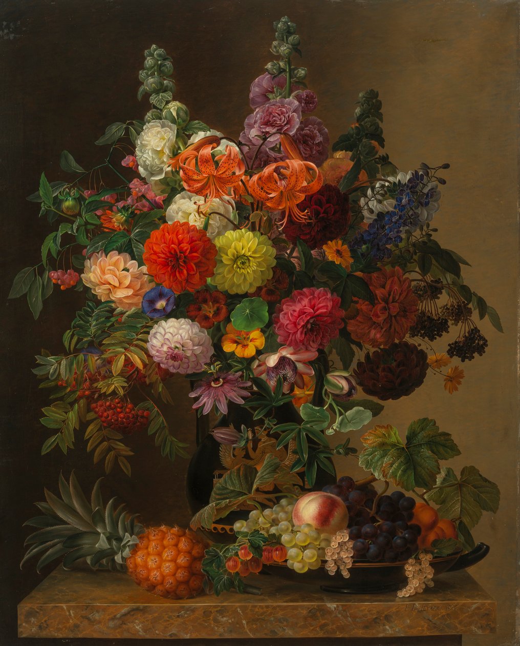 Martwa natura z kwiatami i owocami, 1836. autorstwa Johan Laurentz Jensen