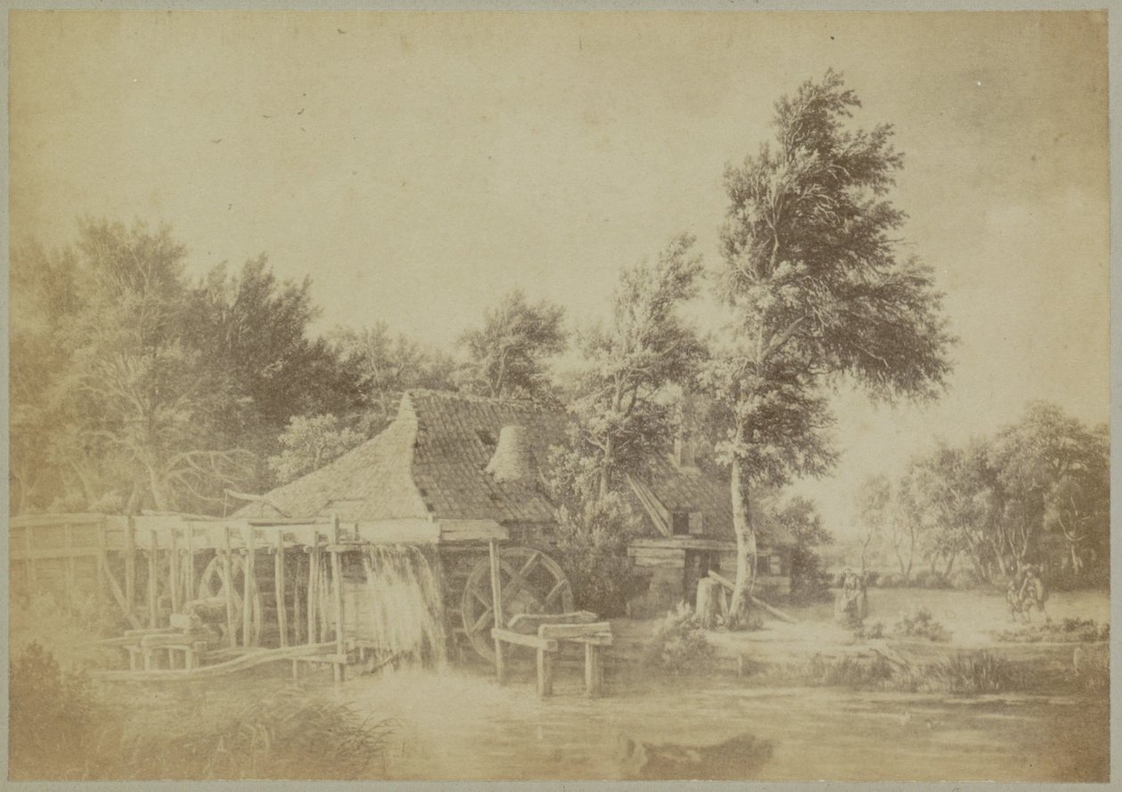 Reprodukcja fotograficzna obrazu „Młyn wodny” Meinderta Hobbema Muzeum Amsterdamu. Meinderta Hobbemę. - Woda Le Moulin. (tytuł na obiekcie) autorstwa Johan Marinus Schalekamp