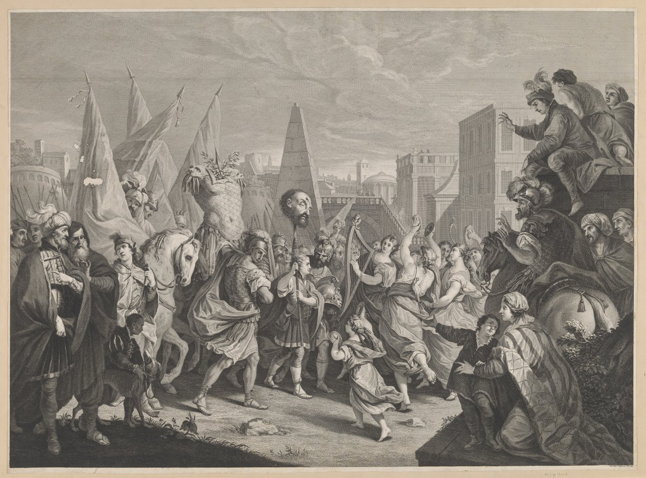 Triumfalna procesja Dawida po walce z Goliatem autorstwa Johan Martin Preisler