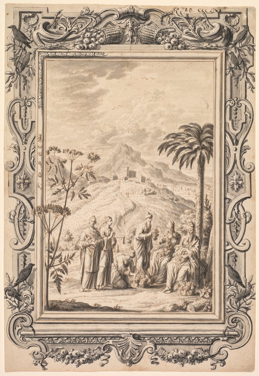 Ilustracja i projekt obramowania do Biblii Kupfera-Bibela z miedzi, ok. 1930 r. 1730. autorstwa Johan Melchior Füssli