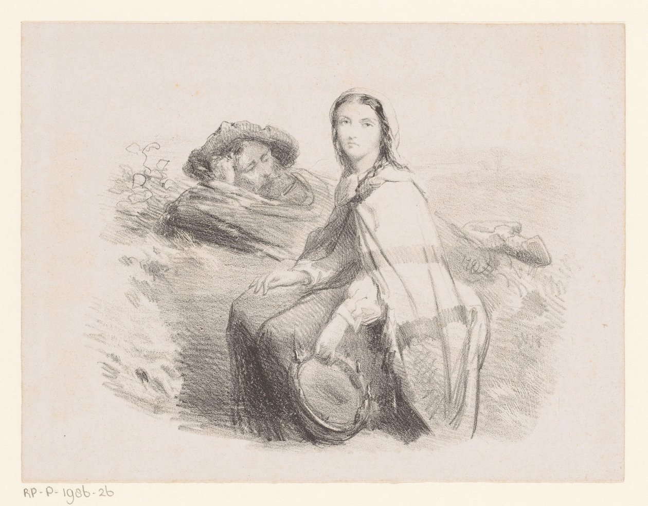 Leżący mężczyzna i kobieta z tamburynem autorstwa Johan Michaël Schmidt Crans (attributed to)