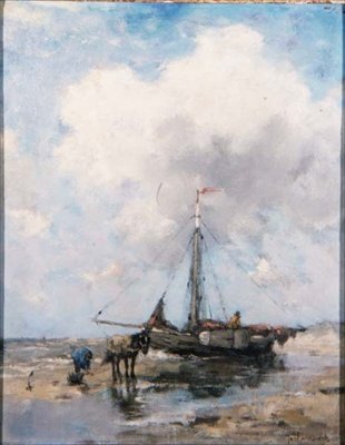 Łódź rybacka na plaży (deska) autorstwa Johan Scherrewitz
