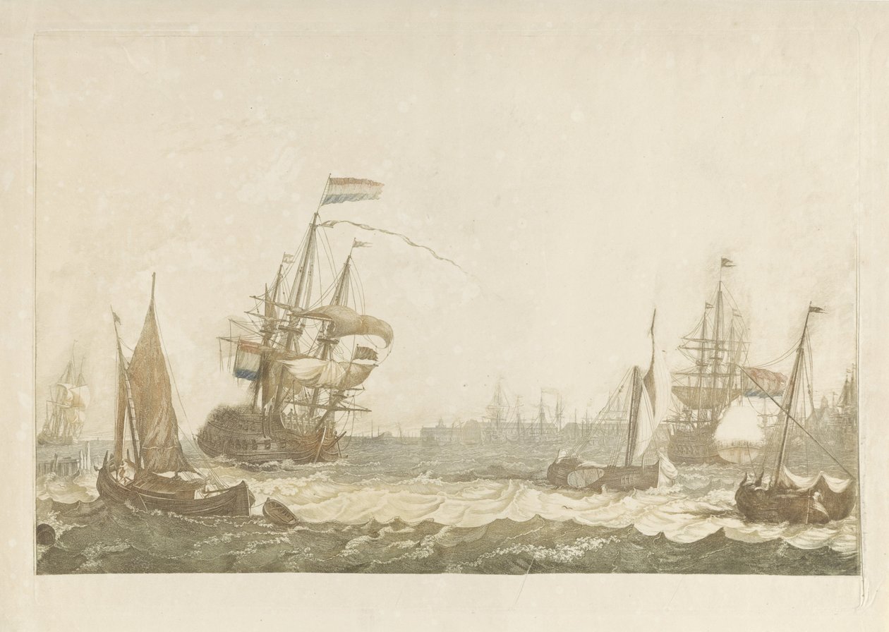 Widok IJ z Oost-Indisch Zeemagazijn i Oosterkerk autorstwa Johan Teyler (possibly)