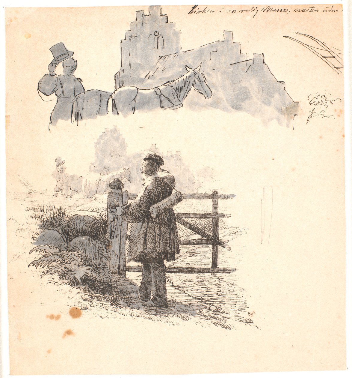 Czas wieczorny. F.o. gabinet rolnika w kościele. Ilustracja do "Bajek dla dzieci" Kaalunda. Zobacz komentarz z katalogu arkuszy. autorstwa Johan Thomas Lundbye
