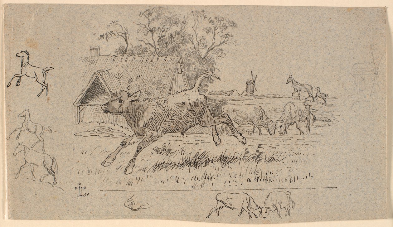 Stado. Ilustracja do "Bajek dla dzieci" Kaalunda. Zobacz komentarz z katalogu arkuszy. autorstwa Johan Thomas Lundbye