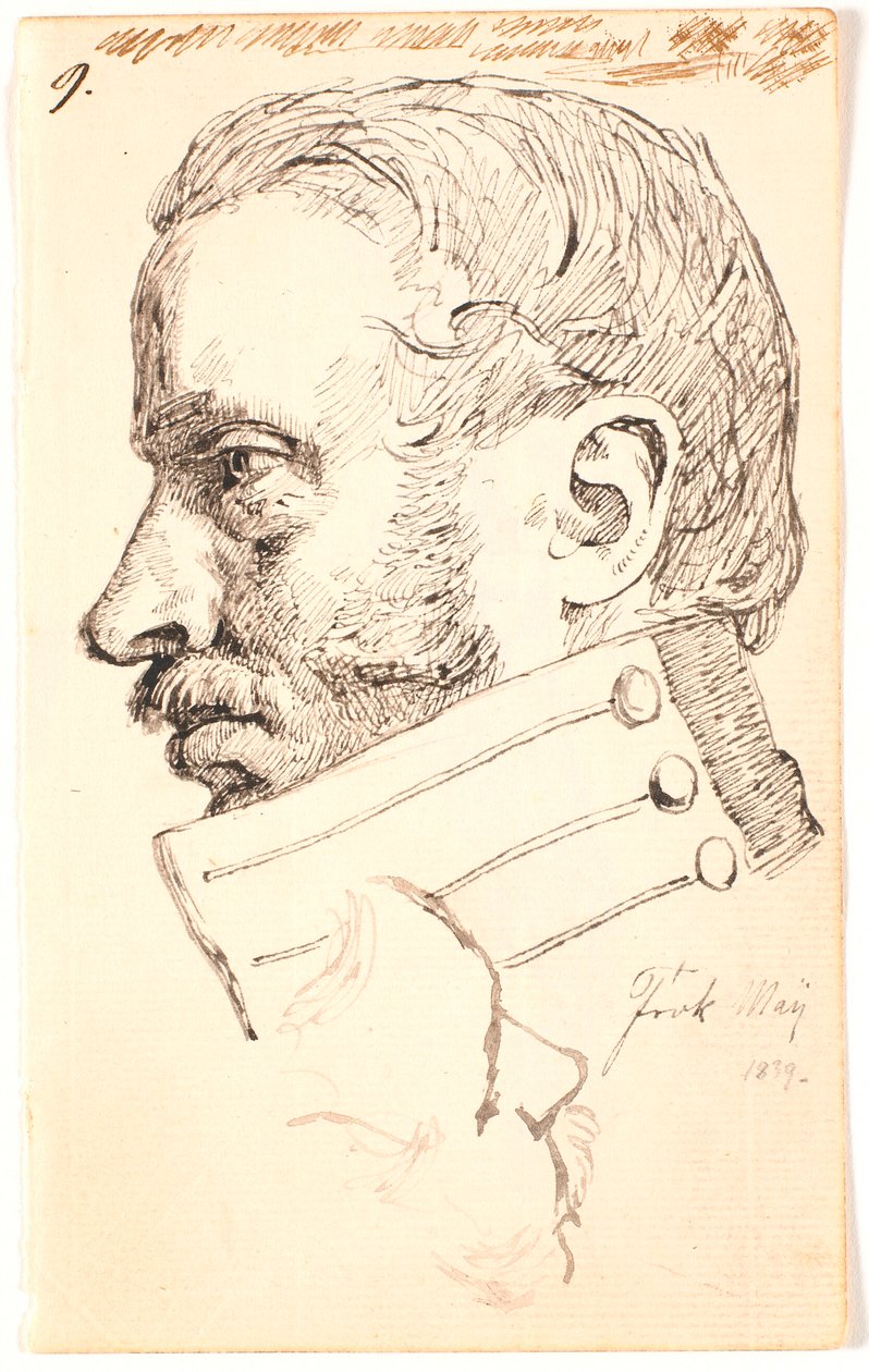 Brat artysty Christen Carl Lundbye, popiersie, profil t.v. Powyżej luźny szkic tej samej osoby widziany w połowie z góry. autorstwa Johan Thomas Lundbye