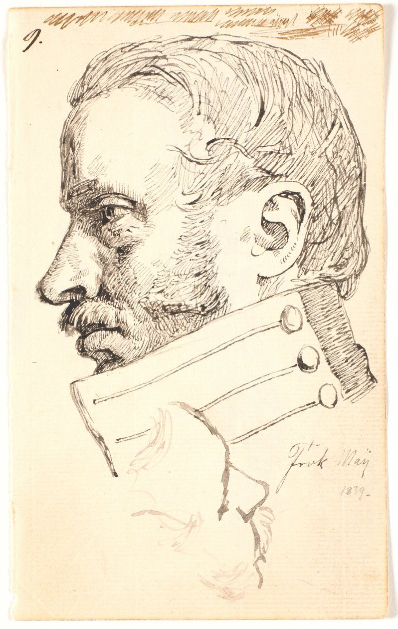 Brat artysty Christen Carl Lundbye, popiersie, profil t.v. Powyżej luźny szkic tej samej osoby widziany w połowie z góry. autorstwa Johan Thomas Lundbye