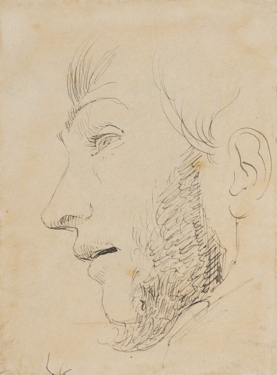 Portret mężczyzny z profilu w lewo, widziany od dołu autorstwa Johan Thomas Lundbye