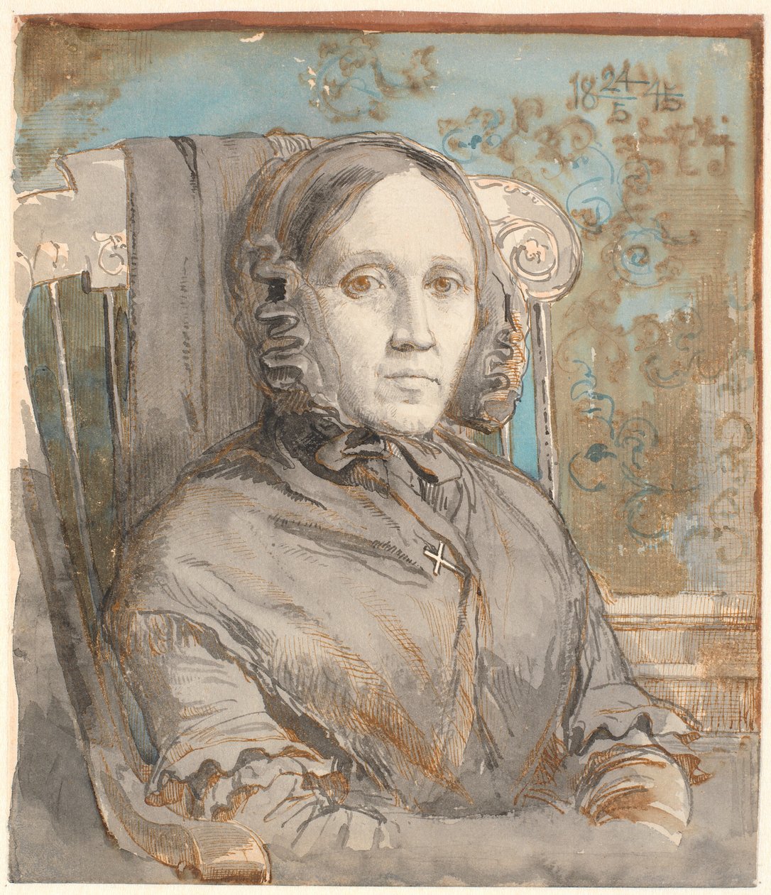 Portret matki artysty, pułkownik Cathrine Lundbye (z domu Bonnevie); półpostać siedząca na krześle po prawej stronie. autorstwa Johan Thomas Lundbye