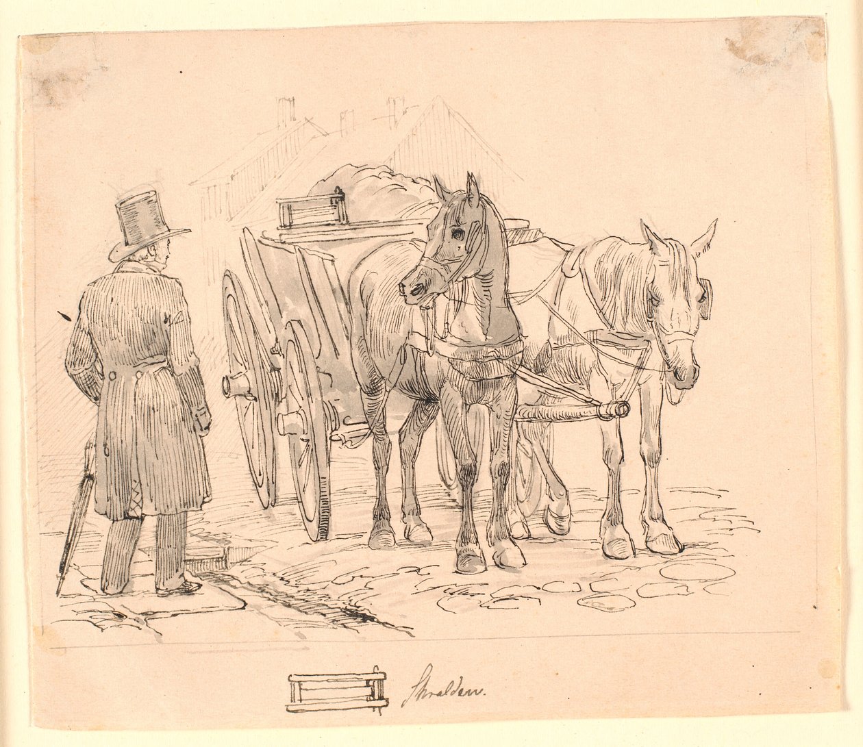 Koń śmieciarza. Fnmf rysunek kosza na śmieci. Ilustracja do "Bajek dla dzieci" Kaalunda. Zobacz komentarz z katalogu arkuszy. autorstwa Johan Thomas Lundbye