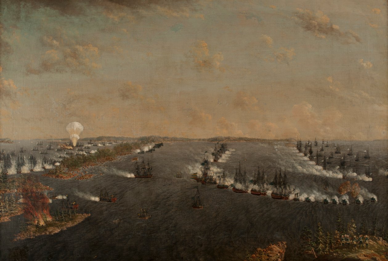 Pierwsza bitwa rosyjsko-szwedzka pod Rochensalm 24 sierpnia 1789 r. 1790. autorstwa Johan Tietrich Schoultz