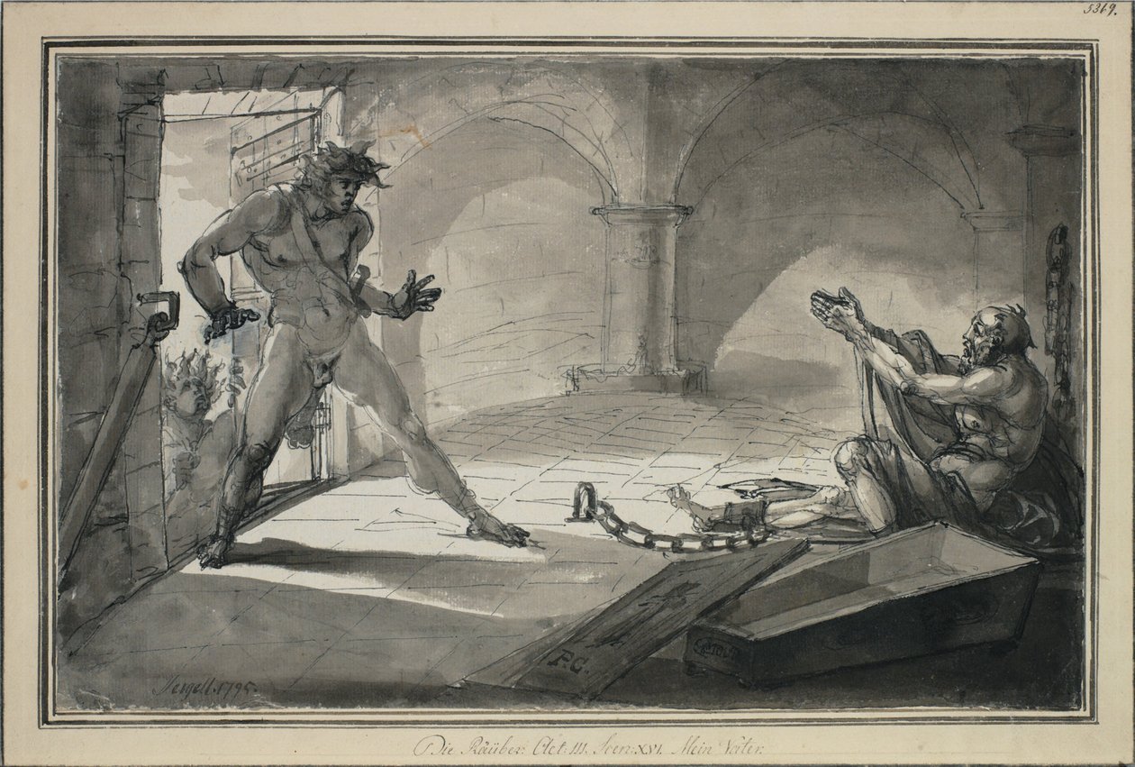 Zbójcy, akt III, scena XVI. Mój ojciec autorstwa Johan Tobias Sergel