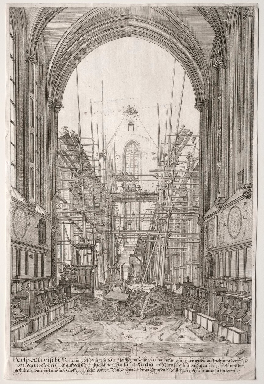 LArt Ancien Zurych: Widok w kościele franciszkanów, Barfüsser-Kirke, 1681. autorstwa Johan Ulrich Krauss