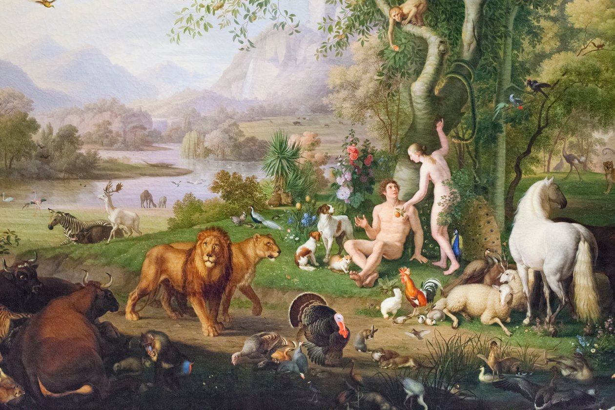 Adam i Ewa w ogrodzie Eden (olej na płótnie) autorstwa Johan Wenzel Peter