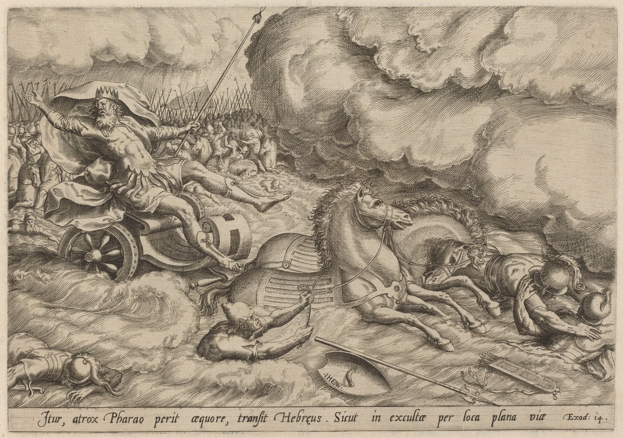Przejście przez Morze Czerwone autorstwa Johan Wierix, after Maarten van Cleef