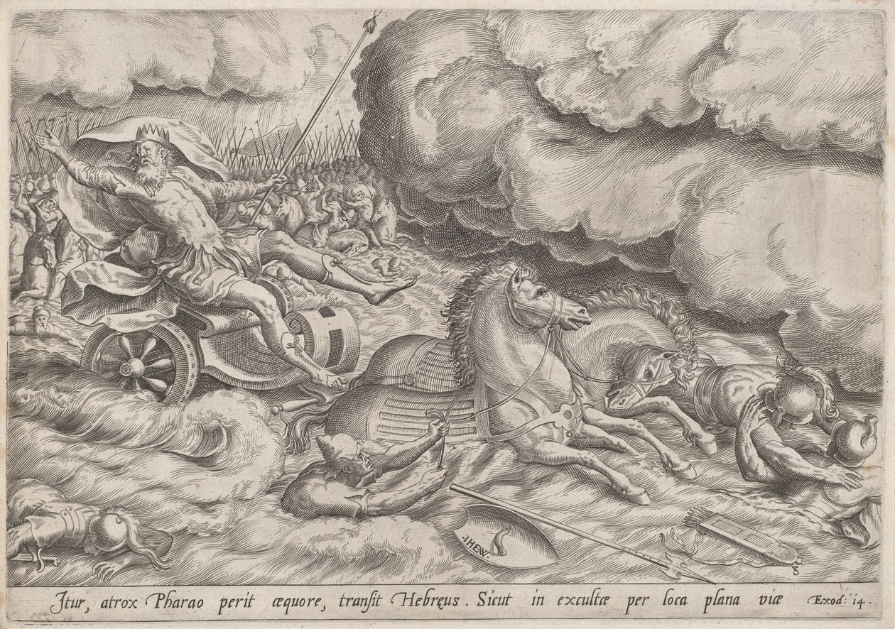Przejście przez Morze Czerwone autorstwa Johan Wierix, after Maarten van Cleef