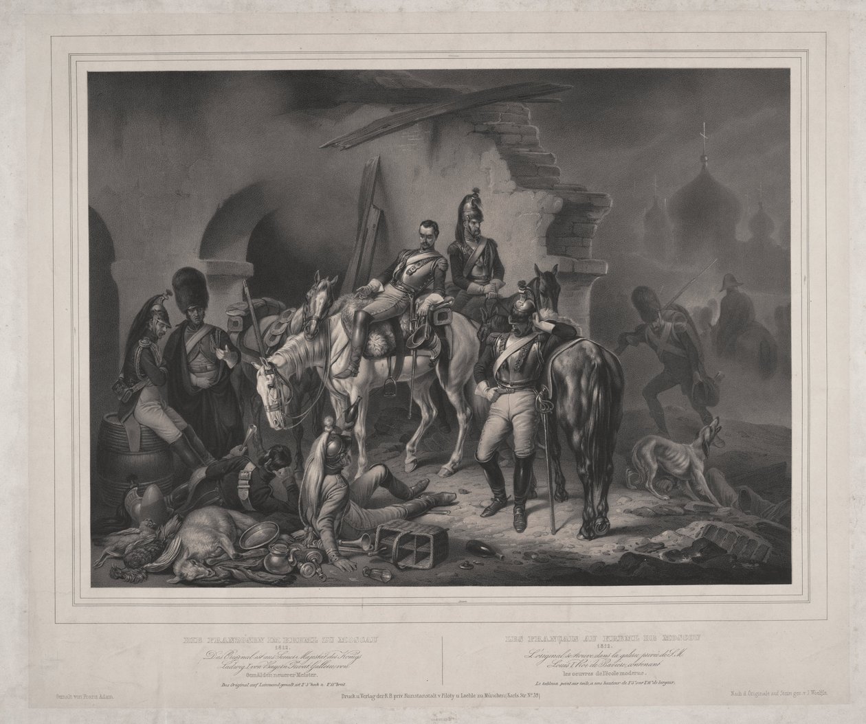 Armia Francuska na Kremlu Moskiewskim - Woelfle, Johannes (1807-1893) - 1830 - Litografia - 60,8x85,9 - Kolekcja prywatna autorstwa Johan Woelfle