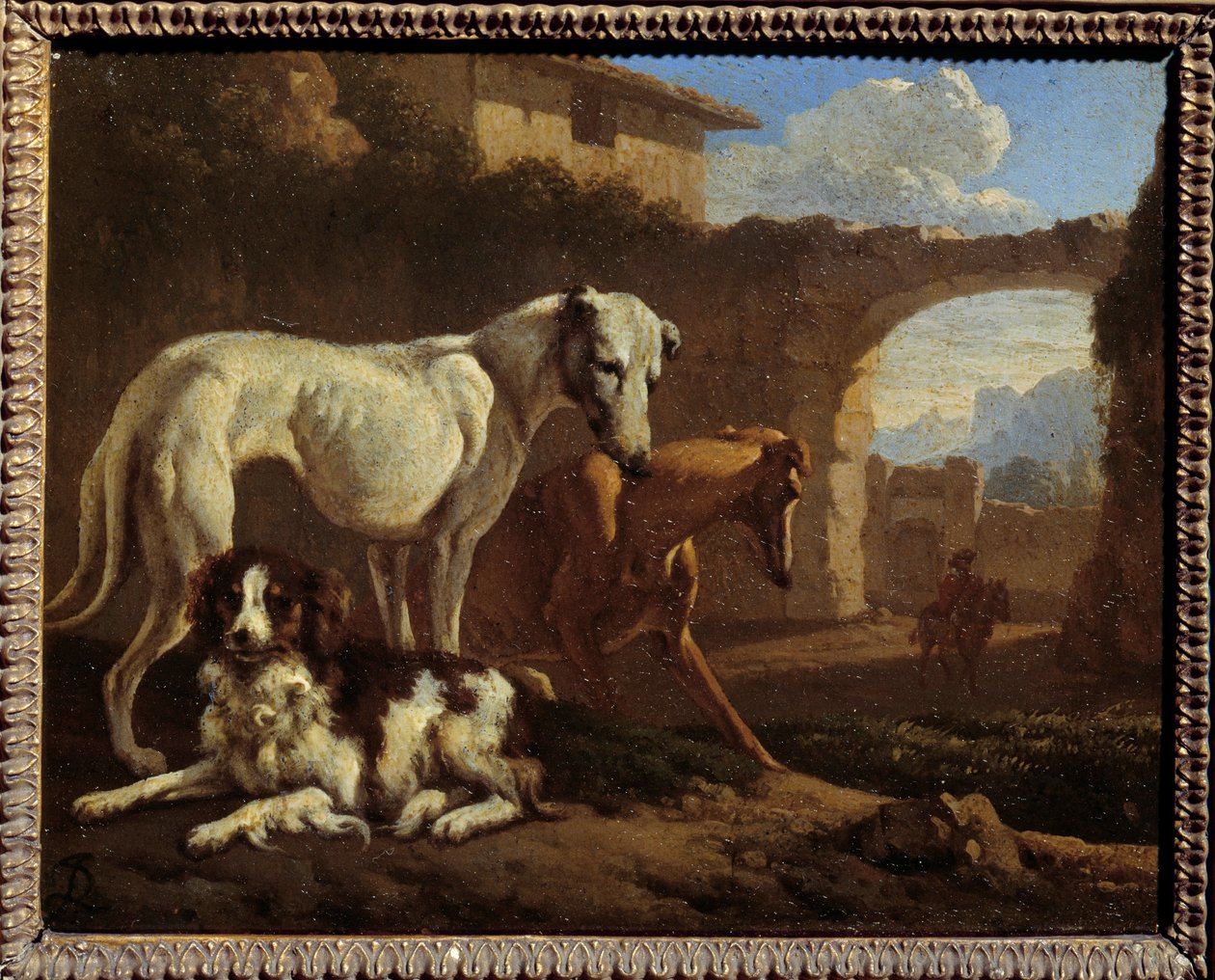 Spagneul i drożdże. Obraz Jana Le Ducq (1627-1676) Ec. Hol. autorstwa Johan le Ducq