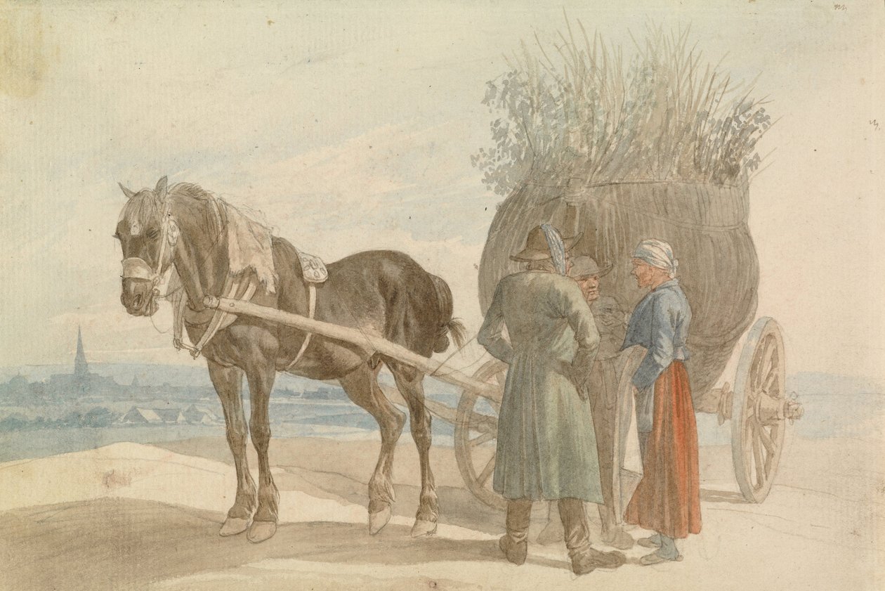 Austriaccy chłopi z koniem i wozem, z Wiedniem w oddali autorstwa Johann Adam Klein