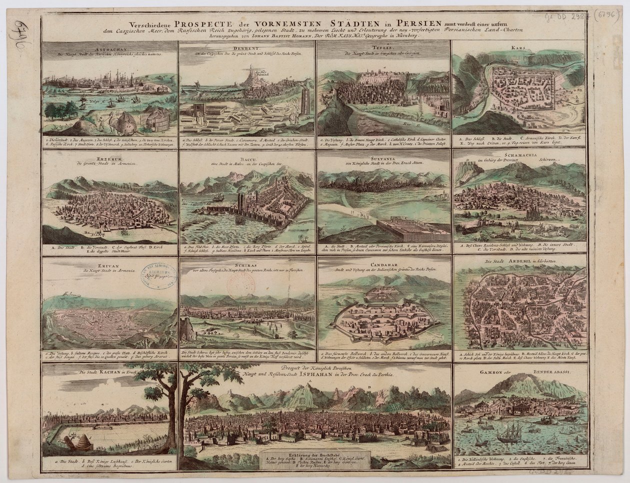 Różne prospekty miast Vornemsten w Persji autorstwa Johann Baptista Homann