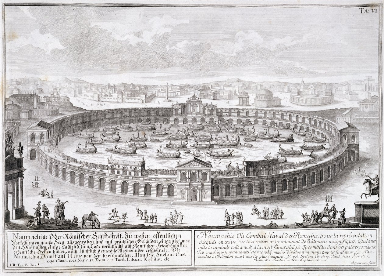 Naumachia, tablica 6 z „Projekt architektury historycznej”, sztychowana przez Johanna Adama Deslsenbacha (1687-1765) autorstwa Johann Bernhard Fischer von Erlach