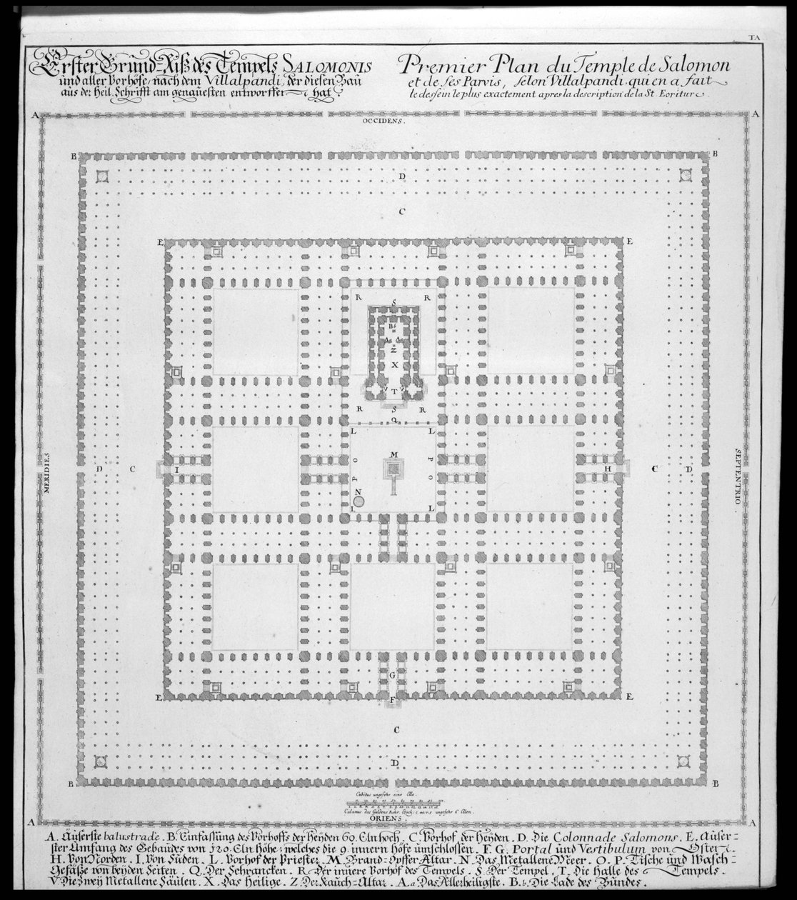 Plan świątyni Salomona w Jerozolimie z „Szkic architektury historycznej”, 1721 autorstwa Johann Bernhard Fischer von Erlach