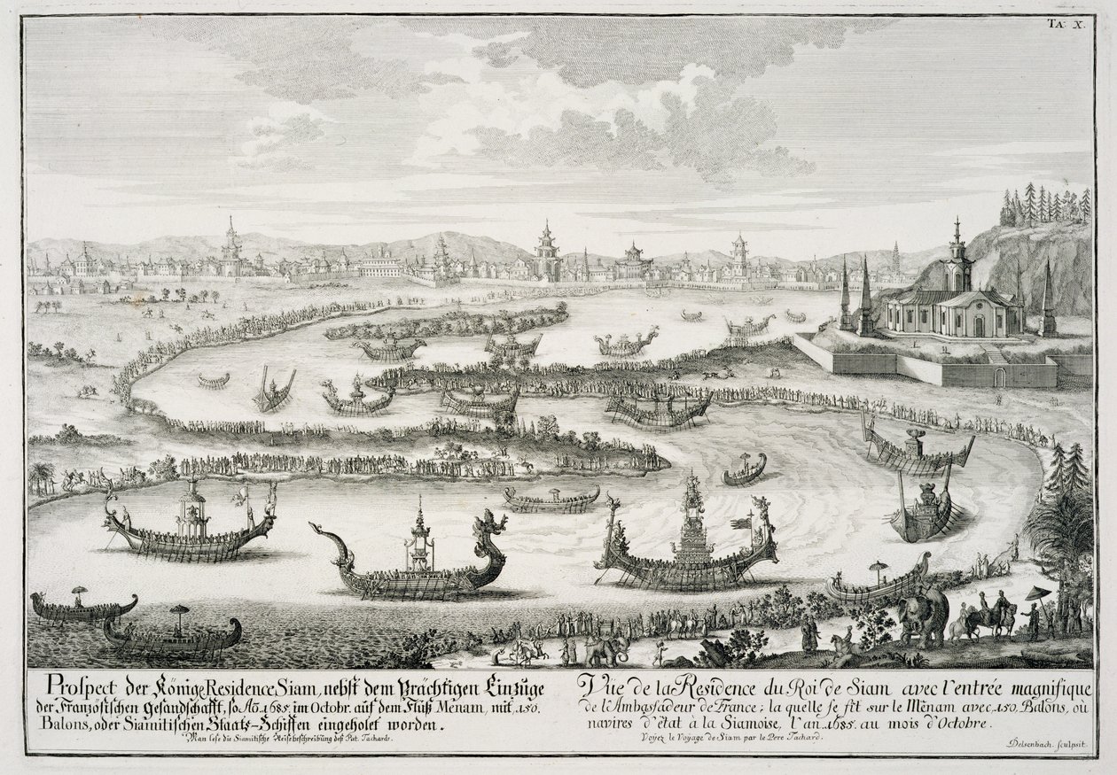 Rezydencja króla Syjamu, z „Projekt architektury historycznej”, sztychowany przez Johanna Adama Delsenbacha (1687-1765), 1721 autorstwa Johann Bernhard Fischer von Erlach