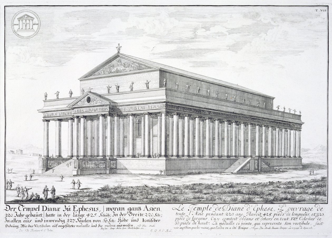 Świątynia Diany w Efezie, Turcja, z „Szkic architektury historycznej”, 1721 autorstwa Johann Bernhard Fischer von Erlach