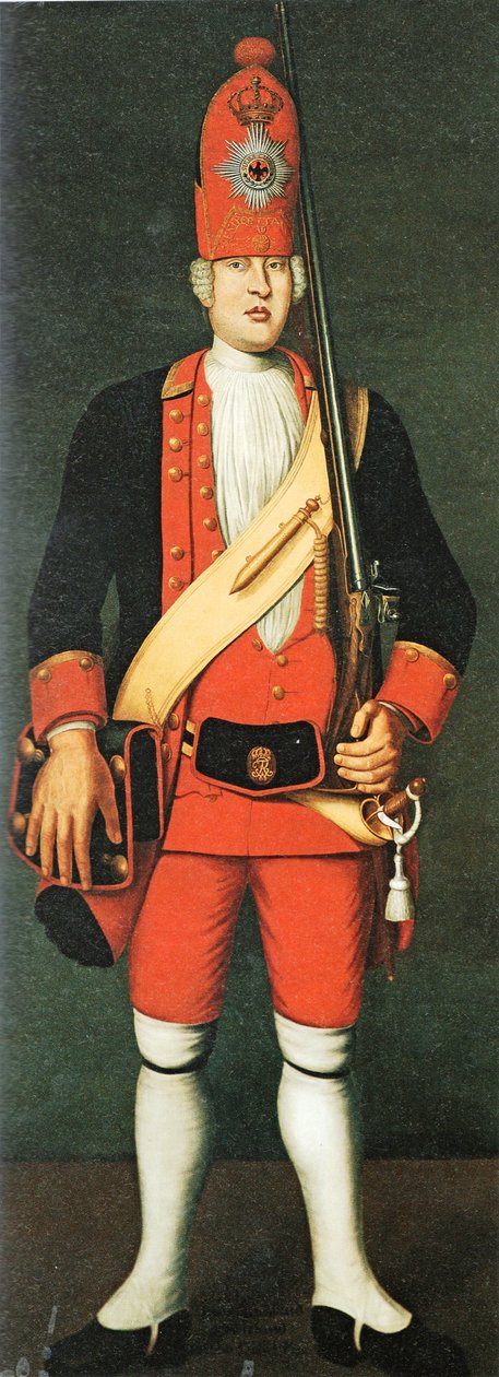 Grenadier z Batalionu Czerwonego Korpusu Gwardii Olbrzymiej Friedrich Wilhelm I. autorstwa Johann Christof Merck