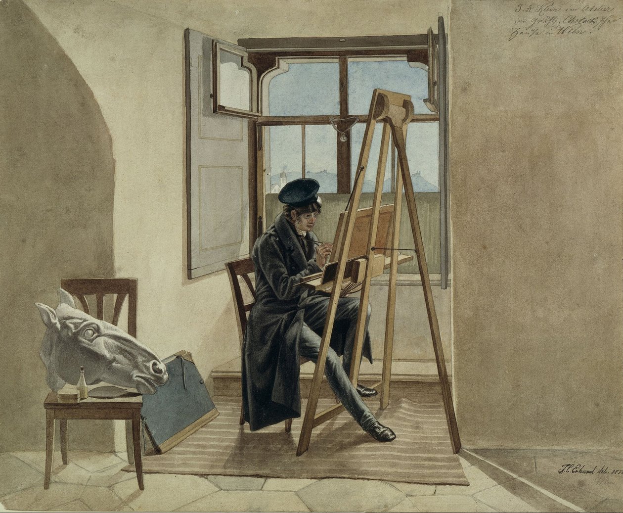 Malarz Johann Adam Klein przy sztalugach w swojej pracowni w Palais Chotek w Wiedniu autorstwa Johann Christoph Erhard