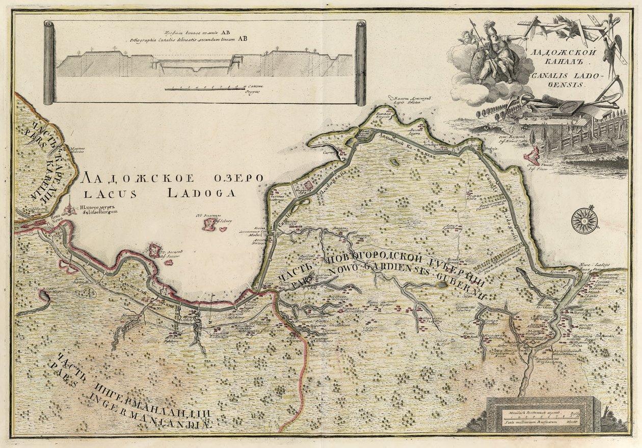 Mapa Kanału Ładoga (1741-42) autorstwa Johann Elias Grimmel