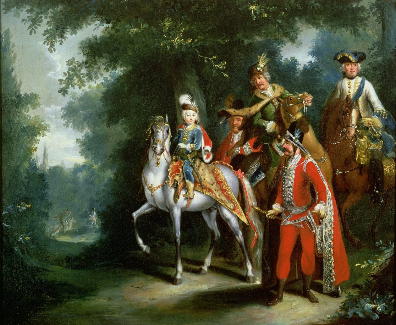 Józef II, cesarz Niemiec (1741-90) uczący się jazdy konnej w wieku sześciu lat, 1748 autorstwa Johann Elias Ridinger or Riedinger