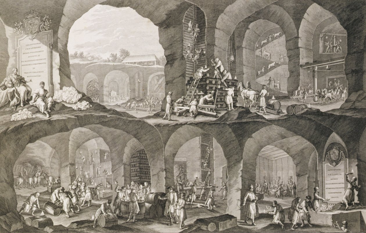 Wnętrze kopalni soli w Wieliczce autorstwa Johann Esaias Nilson