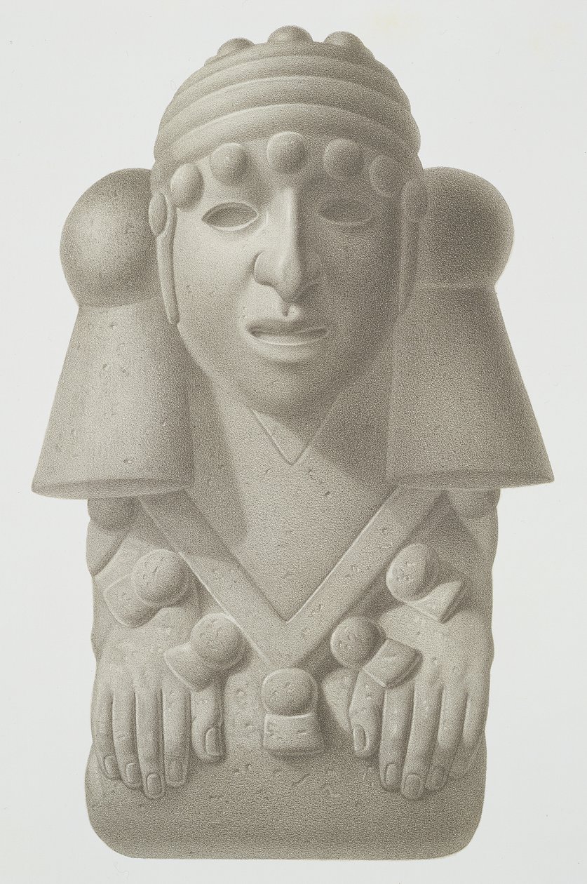 Bóg deszczu, Cocijo, tablica 52 z "Ancient Monuments of Mexico", wyryta przez Lasnier, 1866 autorstwa Johann Friedrich Maximilian von Waldeck